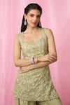 Alaya Advani_Green Sharara And Dupatta Net Embroidered Pearl Scoop Floral Hand Kurta Set_Online