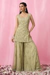 Buy_Alaya Advani_Green Sharara And Dupatta Net Embroidered Pearl Scoop Floral Hand Kurta Set _Online