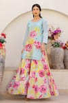 Chrkha_Green Chanderi Silk Printed Floral Round Kurta With Sharara _Online_at_Aza_Fashions