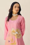 Shop_Chrkha_Pink Chanderi Silk Printed Floral Round Honeycomb Kurta Pant Set _Online_at_Aza_Fashions