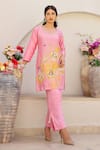 Buy_Chrkha_Pink Chanderi Silk Printed Floral Round Kurta Pant Set _Online_at_Aza_Fashions