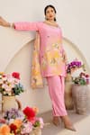 Buy_Chrkha_Pink Chanderi Silk Printed Floral Round Kurta Pant Set _at_Aza_Fashions