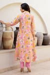 Shop_Chrkha_Pink Chanderi Silk Printed Floral V-neck A-line Kurta Pant Set _at_Aza_Fashions