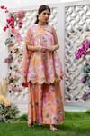 Buy_Chrkha_Pink Chanderi Silk Printed Floral One Shoulder Kaftan With Pant _at_Aza_Fashions