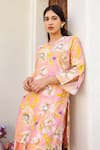 Chrkha_Pink Chanderi Silk Printed Floral Round Sequin Embellished Kurta Sharara Set _at_Aza_Fashions