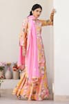 Buy_Chrkha_Pink Chanderi Silk Printed Floral Round Sequin Embellished Kurta Sharara Set _at_Aza_Fashions