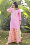 Buy_Chrkha_Pink Chanderi Silk Printed Floral Bead Honeycomb Embroidered Kurta Sharara Set _at_Aza_Fashions