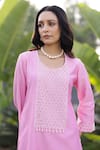 Chrkha_Pink Chanderi Silk Embroidered Bead Round Honeycomb Kurta Pant Set _at_Aza_Fashions