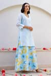 Shop_Chrkha_Blue Chanderi Silk Embroidered Sequin Scalloped Floral Print Kurta Sharara Set_Online_at_Aza_Fashions
