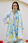 Chrkha_Blue Chanderi Silk Embroidered Sequin Scalloped Floral Print Kurta Sharara Set_at_Aza_Fashions