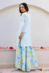 Shop_Chrkha_Blue Chanderi Silk Embroidered Sequin Scalloped Floral Print Kurta Sharara Set_at_Aza_Fashions