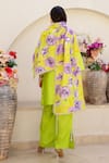 Shop_Chrkha_Green Chanderi Silk Printed Floral Round Embroidered Kurta Pant Set_at_Aza_Fashions
