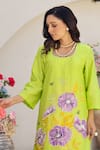 Buy_Chrkha_Green Chanderi Silk Printed Floral Round Straight Kurta Sharara Set 