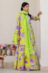 Chrkha_Green Chanderi Silk Printed Floral V Neck Embroidered Kurta Flared Pant Set_Online_at_Aza_Fashions