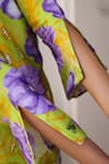 Buy_Chrkha_Green Chanderi Silk Printed Floral V Neck Embroidered Kurta Flared Pant Set