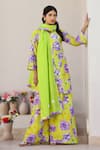 Buy_Chrkha_Green Chanderi Silk Printed Floral V Neck Embroidered Kurta Flared Pant Set _at_Aza_Fashions