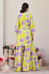 Shop_Chrkha_Green Chanderi Silk Printed Floral V Neck Embroidered Kurta Flared Pant Set_at_Aza_Fashions