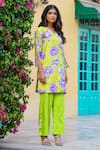 Chrkha_Green Chanderi Silk Printed Floral V Sequin And Pearl Embroidered Kurta Pant Set _at_Aza_Fashions