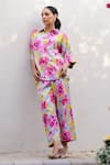 Buy_Chrkha_Blue Cotton Satin Printed Floral Collared Shirt And Pant Set _Online_at_Aza_Fashions