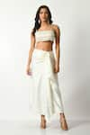 Buy_Salt and Spring_Off White Satin Hand Embroidered Sequin Straight Floral Bustier Skirt Set _at_Aza_Fashions