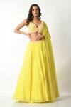 Buy_Salt and Spring_Yellow Crepe Embellished Floral V Neck Sequin Blouse Lehenga Set  _at_Aza_Fashions