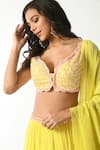 Salt and Spring_Yellow Crepe Embellished Floral V Neck Sequin Blouse Lehenga Set  _at_Aza_Fashions