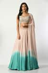 Buy_Salt and Spring_Pink Crepe Hand Embellished Beads Paan Neck Ombre Lehenga And Blouse Set _at_Aza_Fashions