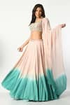 Salt and Spring_Pink Crepe Hand Embellished Beads Paan Neck Ombre Lehenga And Blouse Set _Online_at_Aza_Fashions