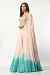 Salt and Spring_Pink Crepe Hand Embellished Beads Paan Neck Ombre Lehenga And Blouse Set _at_Aza_Fashions