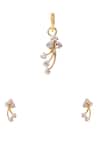 Shop_Sica Jewellery_White Crystals Stone Studded Floral Drop Pendant Set _at_Aza_Fashions