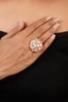 Buy_Sica Jewellery_Pink Metallic Thread, Diamonds Polki Studded Floral Ring _at_Aza_Fashions