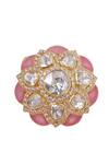 Shop_Sica Jewellery_Pink Metallic Thread, Diamonds Polki Studded Floral Ring _at_Aza_Fashions