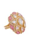 Sica Jewellery_Pink Metallic Thread, Diamonds Polki Studded Floral Ring _Online_at_Aza_Fashions