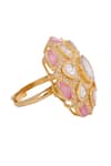 Buy_Sica Jewellery_Pink Metallic Thread, Diamonds Polki Studded Floral Ring _Online_at_Aza_Fashions