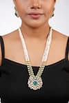 Buy_Sica Jewellery_Green Moissanite Polki Carved Stone Studded Bead Necklace Set _at_Aza_Fashions