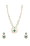 Shop_Sica Jewellery_Green Moissanite Polki Carved Stone Studded Bead Necklace Set _at_Aza_Fashions