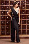 Shop_Aariyana Couture_Black Bustier Modal Satin Hand Pre-draped Ruffle Saree With _at_Aza_Fashions