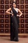 Aariyana Couture_Black Bustier Modal Satin Hand Pre-draped Ruffle Saree With _at_Aza_Fashions