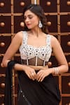 Shop_Aariyana Couture_Black Bustier Modal Satin Hand Pre-draped Ruffle Saree With 