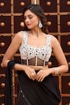 Shop_Aariyana Couture_Black Bustier Modal Satin Hand Embroidered Pearls Pre-draped Ruffle Saree With 