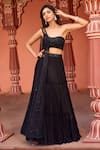 Buy_Aariyana Couture_Black Lehenga And Blouse Viscose Georgette Embroidered Draped & Tiered Skirt Set _Online