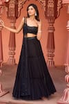 Shop_Aariyana Couture_Black Lehenga And Blouse Viscose Georgette Draped & Tiered Skirt Set _Online