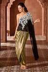 Buy_Aariyana Couture_Black Top Viscose Georgette Hand Embroidered Floral Vine One And Draped Skirt Set _at_Aza_Fashions