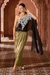 Buy_Aariyana Couture_Black Top Viscose Georgette Hand Embroidered And Draped Skirt Set _Online_at_Aza_Fashions