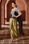 Shop_Aariyana Couture_Black Top Viscose Georgette Hand Embroidered And Draped Skirt Set _Online_at_Aza_Fashions