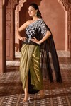 Shop_Aariyana Couture_Black Top Viscose Georgette Hand Embroidered And Draped Skirt Set _at_Aza_Fashions