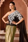 Aariyana Couture_Black Top Viscose Georgette Hand Embroidered And Draped Skirt Set _at_Aza_Fashions
