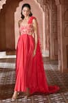 Buy_Aariyana Couture_Coral Viscose Crepe Embroidered Sweetheart Ruffle Draped Gown _at_Aza_Fashions