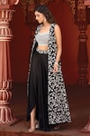 Shop_Aariyana Couture_Black Jacket And Bustier Bamber Silk Embroidered & Draped Skirt Set _at_Aza_Fashions