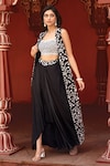 Buy_Aariyana Couture_Black Jacket And Bustier Bamber Silk Embroidered & Draped Skirt Set 